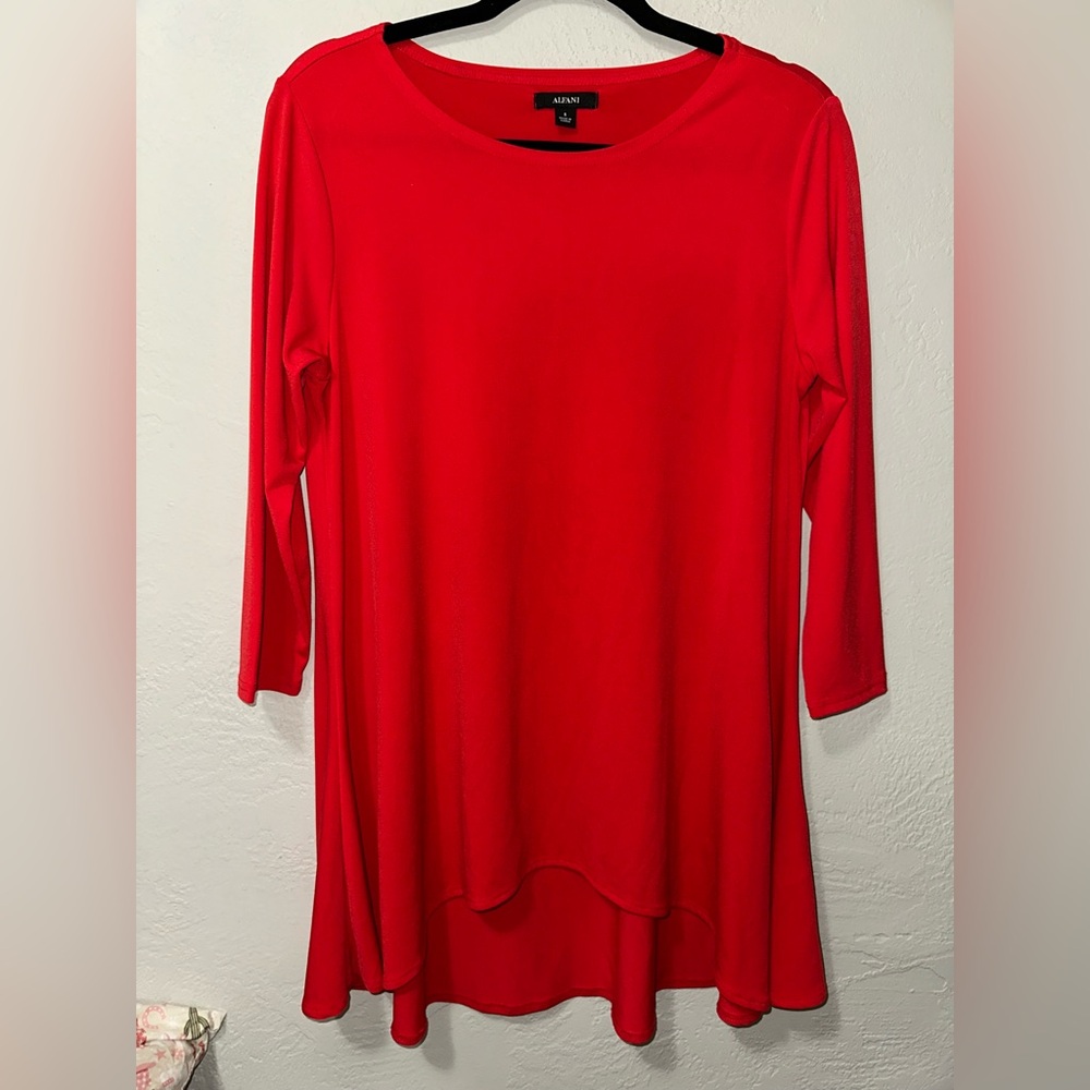 Alfani Women’s Bold Cherry Red Long Sleeve Flowy Soft Stretch Oversized Dress